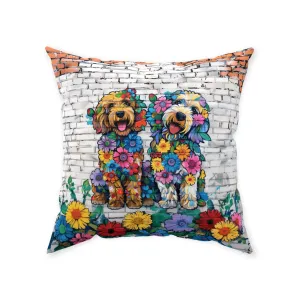 Artistic Floral Golden Doodle Original Dog Art Floor Pillow
