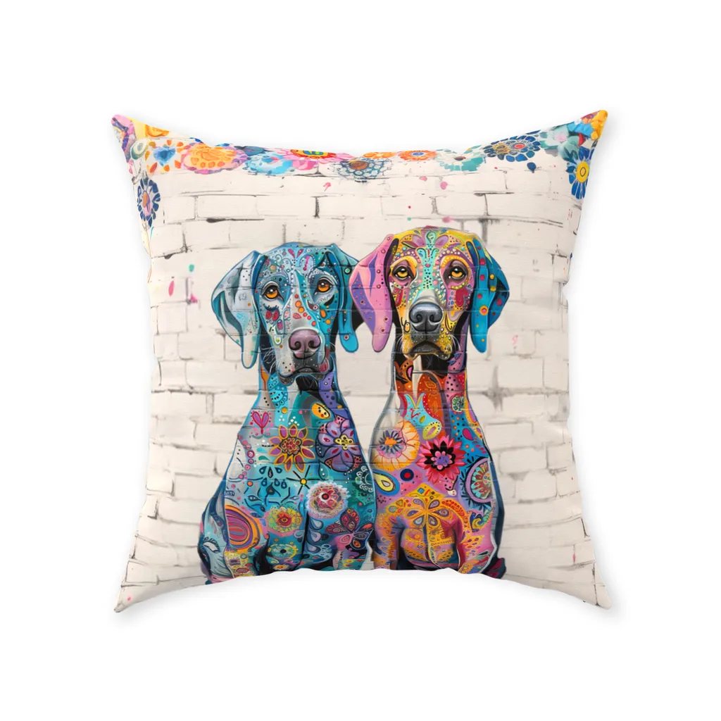 Artistic Floral Weimaraner Edgy Original Dog Art Floor Pillow