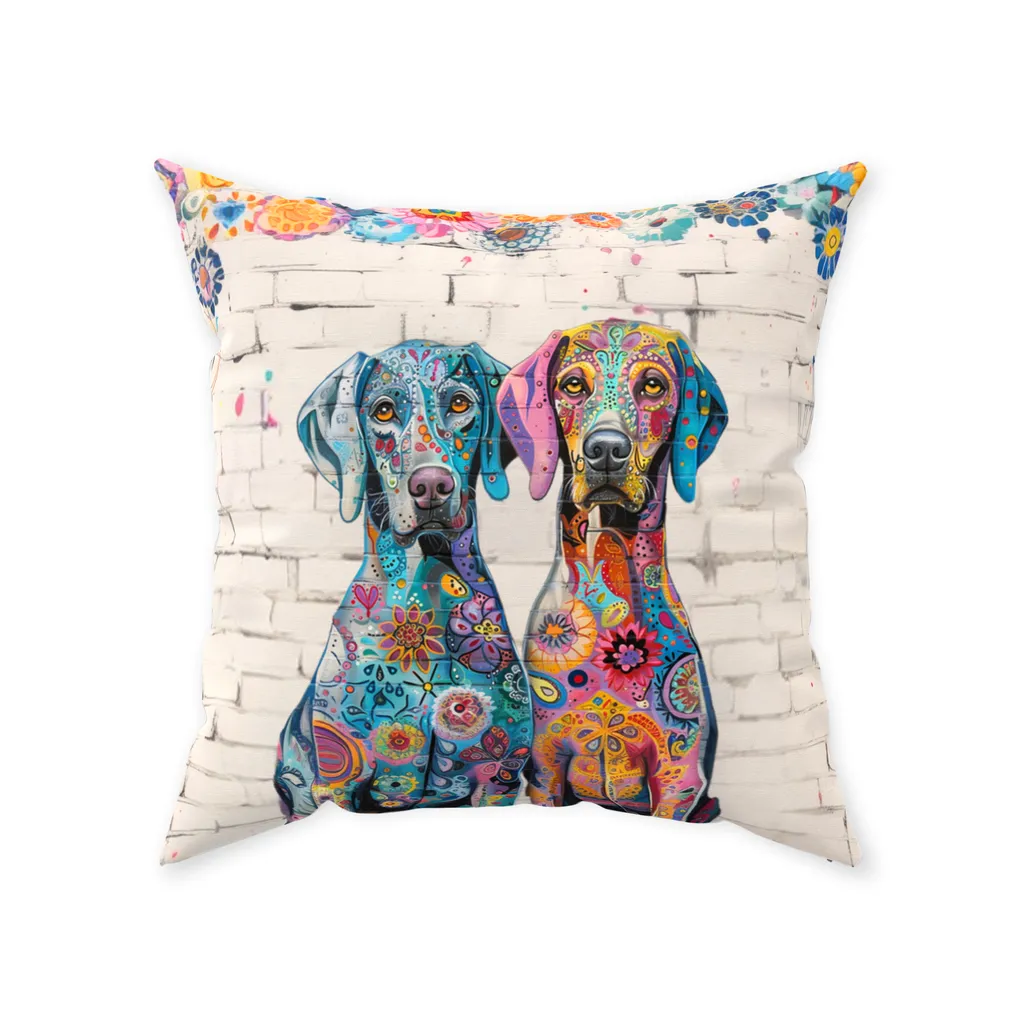Artistic Floral Weimaraner Edgy Original Dog Art Floor Pillow