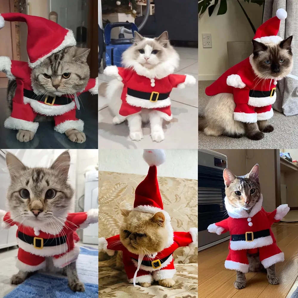 Christmas Clothes Winter Warm Costumes Funny Santa Claus Dressing Up Jackets Kitten Dog Cat Xmas New Year Party Outfits Gift