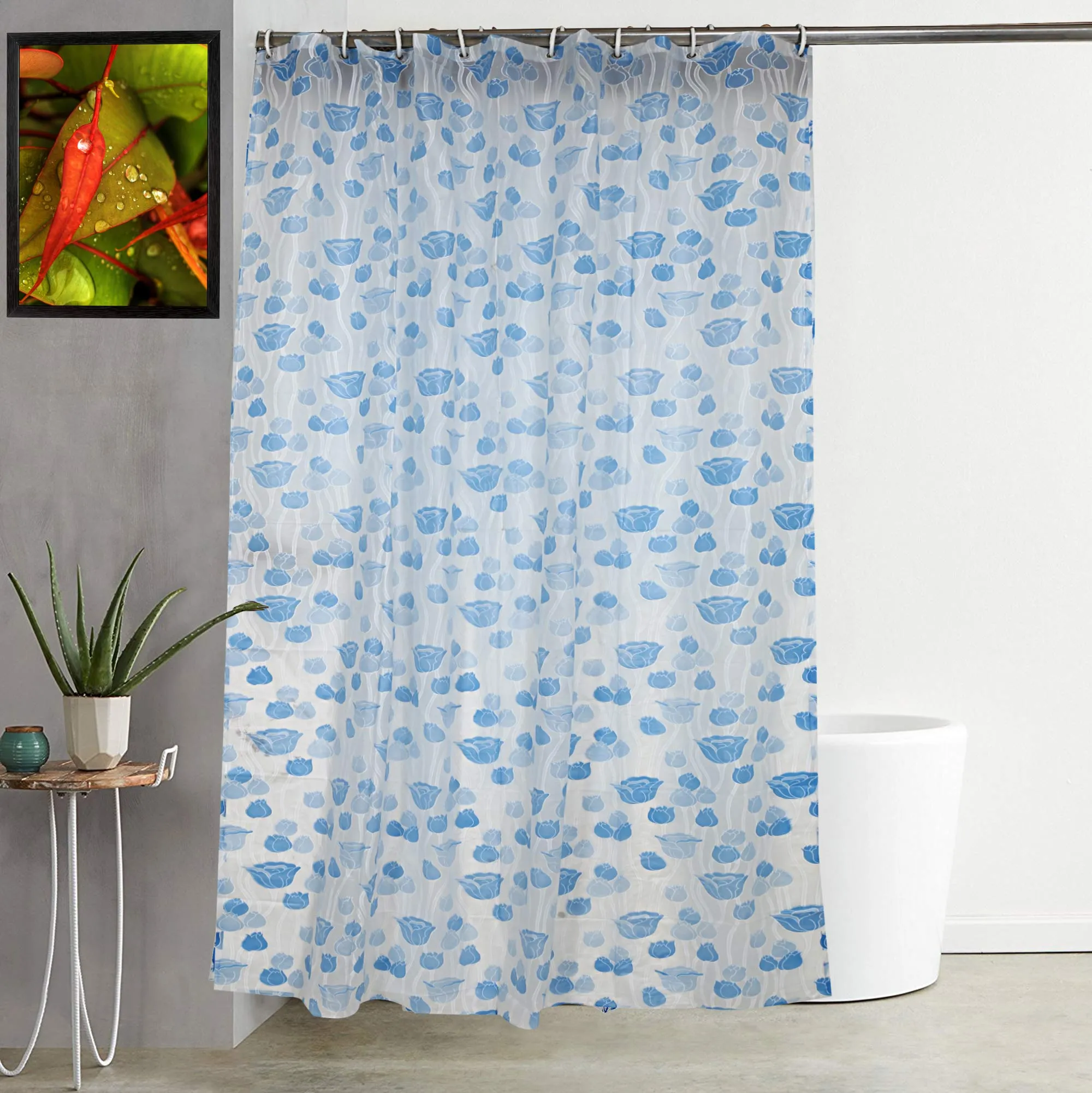 Kuber Industries Shower Curtain & Bathmat Set | Non-Slip Bath mats for Bathroom | Easy-Slide Curtains | Polyester Curtain or Bathmat for Bath Décor | XTL329-3T | 18 Pcs Set | Multicolor
