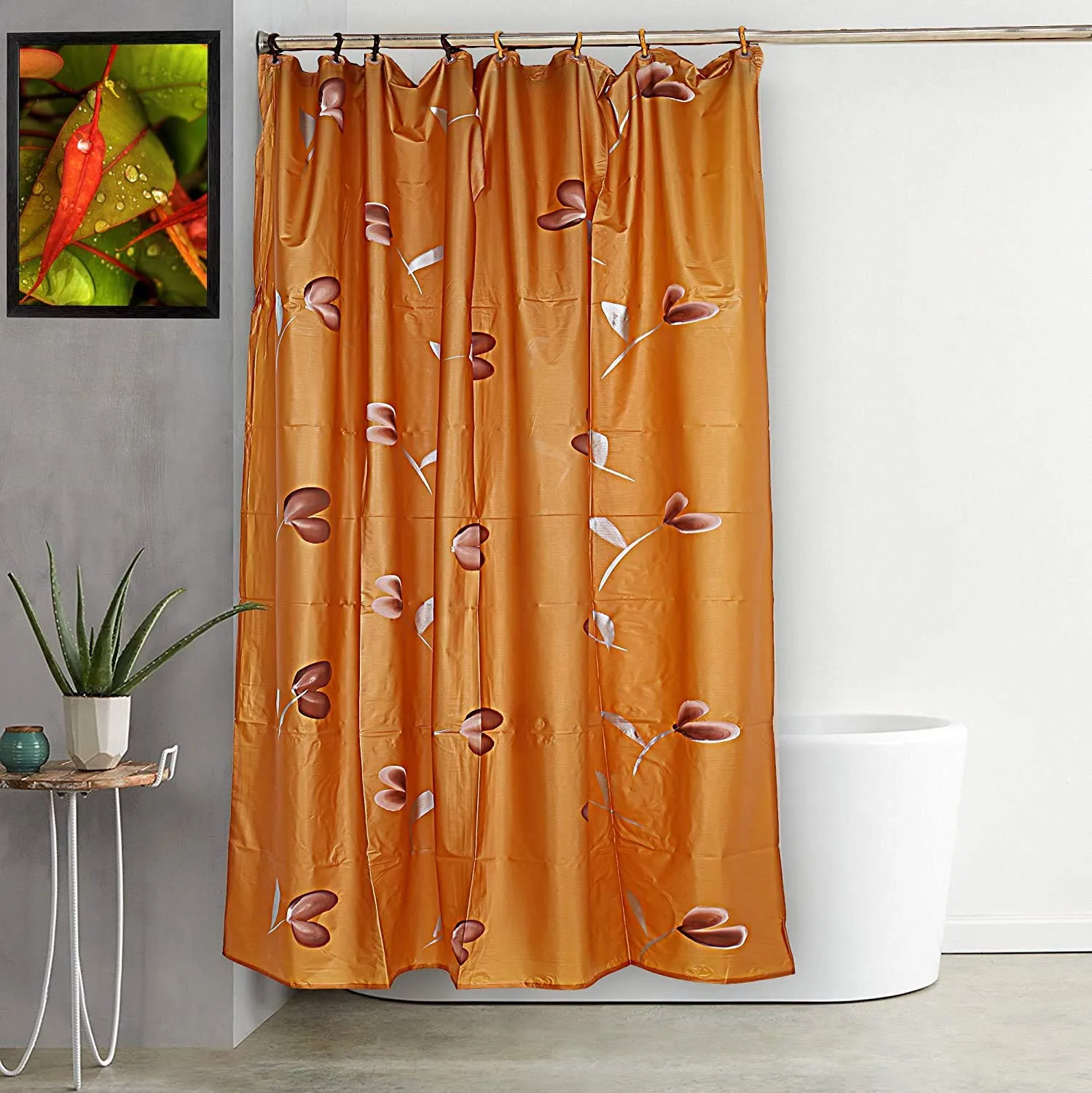 Kuber Industries Shower Curtain & Bathmat Set | Non-Slip Bath mats for Bathroom | Easy-Slide Curtains | Polyester Curtain or Bathmat for Bath Décor | XTL359-3T | 9 Pcs Set | Multicolor