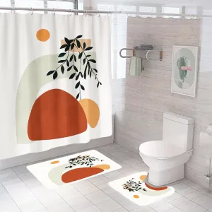Kuber Industries Shower Curtain & Bathmat Set | Non-Slip Bath mats for Bathroom | Easy-Slide Curtains | Polyester Curtain or Bathmat for Bath Décor | XTL401-3T | 15 Pcs Set | Multicolor