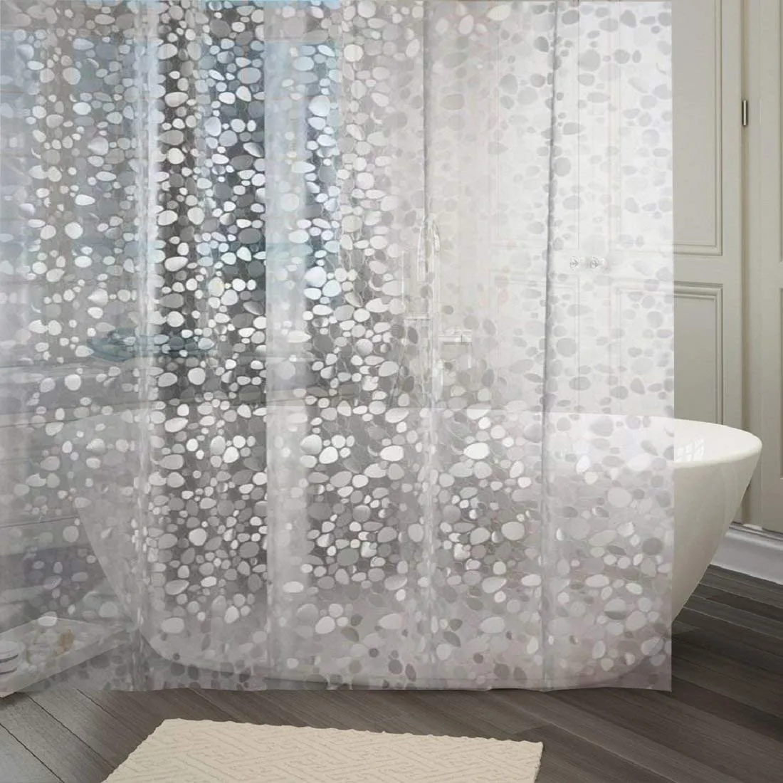 Kuber Industries Shower Curtain & Bathmat Set | Non-Slip Bath mats for Bathroom | Easy-Slide Curtains | Polyester Curtain or Bathmat for Bath Décor | XTL454-3T | 15 Pcs Set | Multicolor
