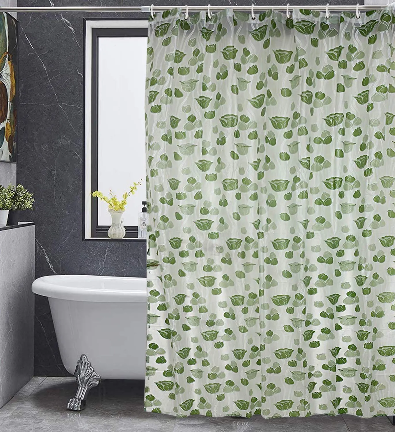 Kuber Industries Shower Curtain & Bathmat Set | Non-Slip Bath mats for Bathroom | Easy-Slide Curtains | Polyester Curtain or Bathmat for Bath Décor | YX0028-3T | 6 Pcs Set | Multicolor