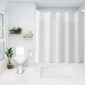 Kuber Industries Shower Curtain & Bathmat Set | Non-Slip Bath mats for Bathroom | Easy-Slide Curtains | Polyester Curtain or Bathmat for Bath Décor | YX0141-3T | 9 Pcs Set | Multicolor
