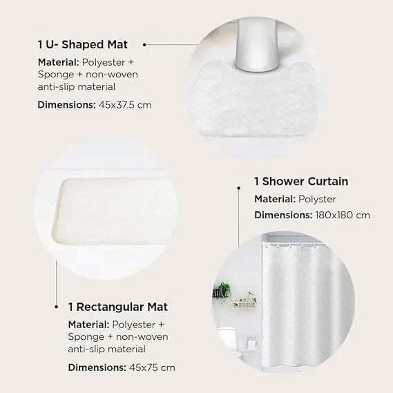 Kuber Industries Shower Curtain & Bathmat Set | Non-Slip Bath mats for Bathroom | Easy-Slide Curtains | Polyester Curtain or Bathmat for Bath Décor | YX0141-3T | 9 Pcs Set | Multicolor