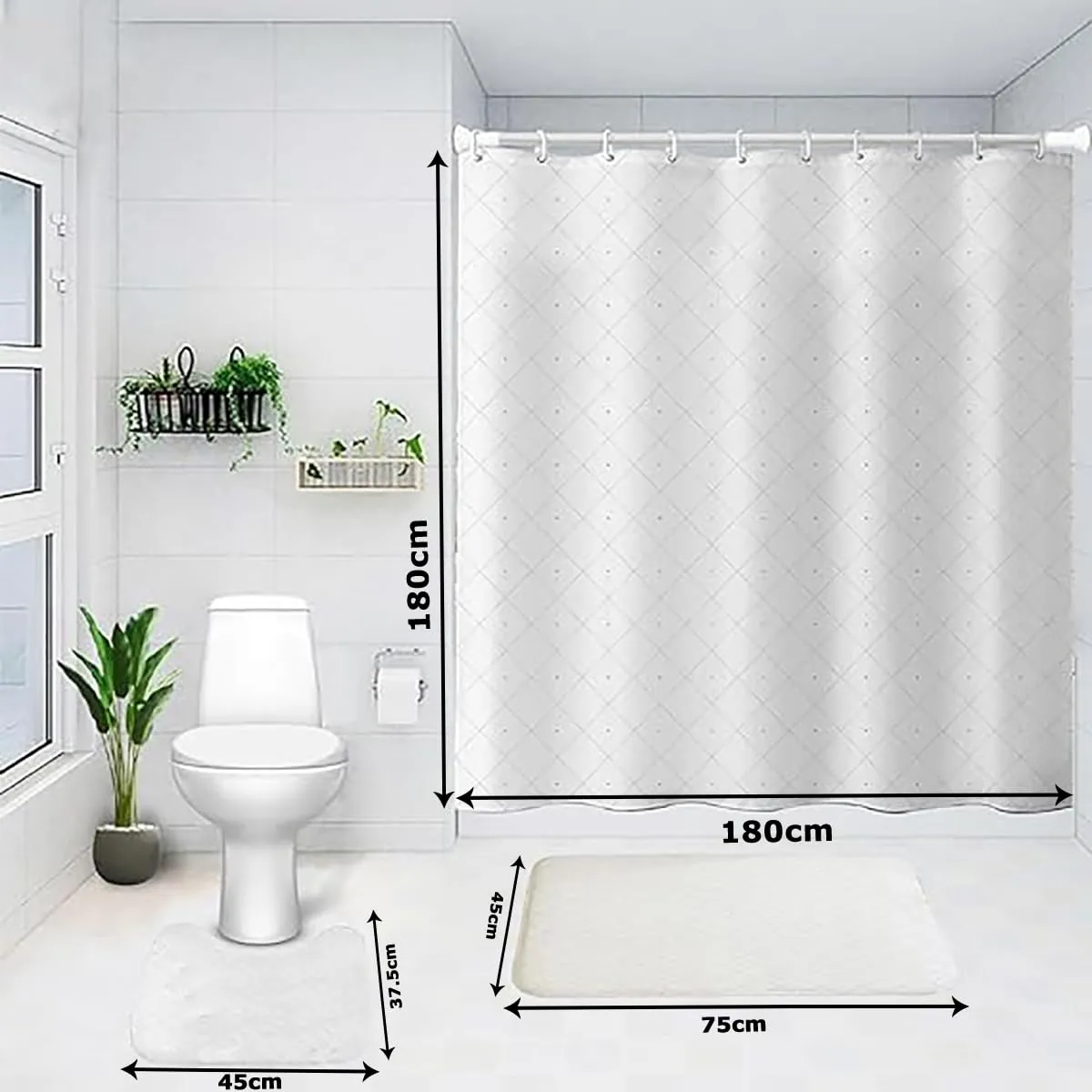 Kuber Industries Shower Curtain & Bathmat Set | Non-Slip Bath mats for Bathroom | Easy-Slide Curtains | Polyester Curtain or Bathmat for Bath Décor | YX0141-3T | 9 Pcs Set | Multicolor