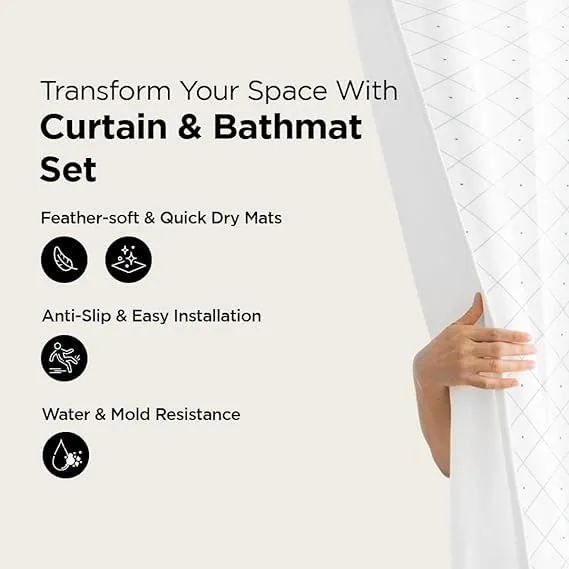 Kuber Industries Shower Curtain & Bathmat Set | Non-Slip Bath mats for Bathroom | Easy-Slide Curtains | Polyester Curtain or Bathmat for Bath Décor | YX0141-3T | 9 Pcs Set | Multicolor