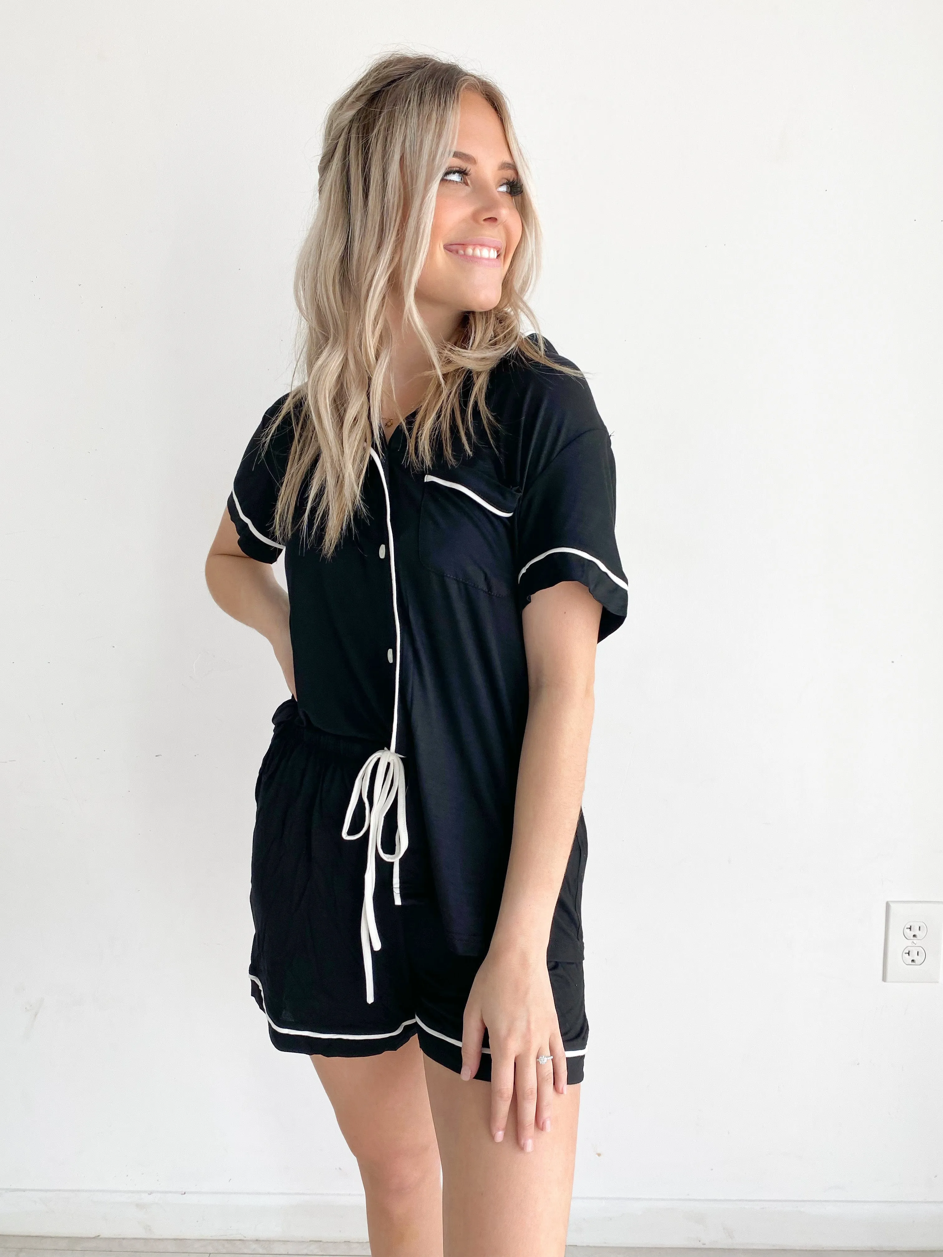 Lila Buttery Soft Black   White Shorts PJ Set | FINAL SALE