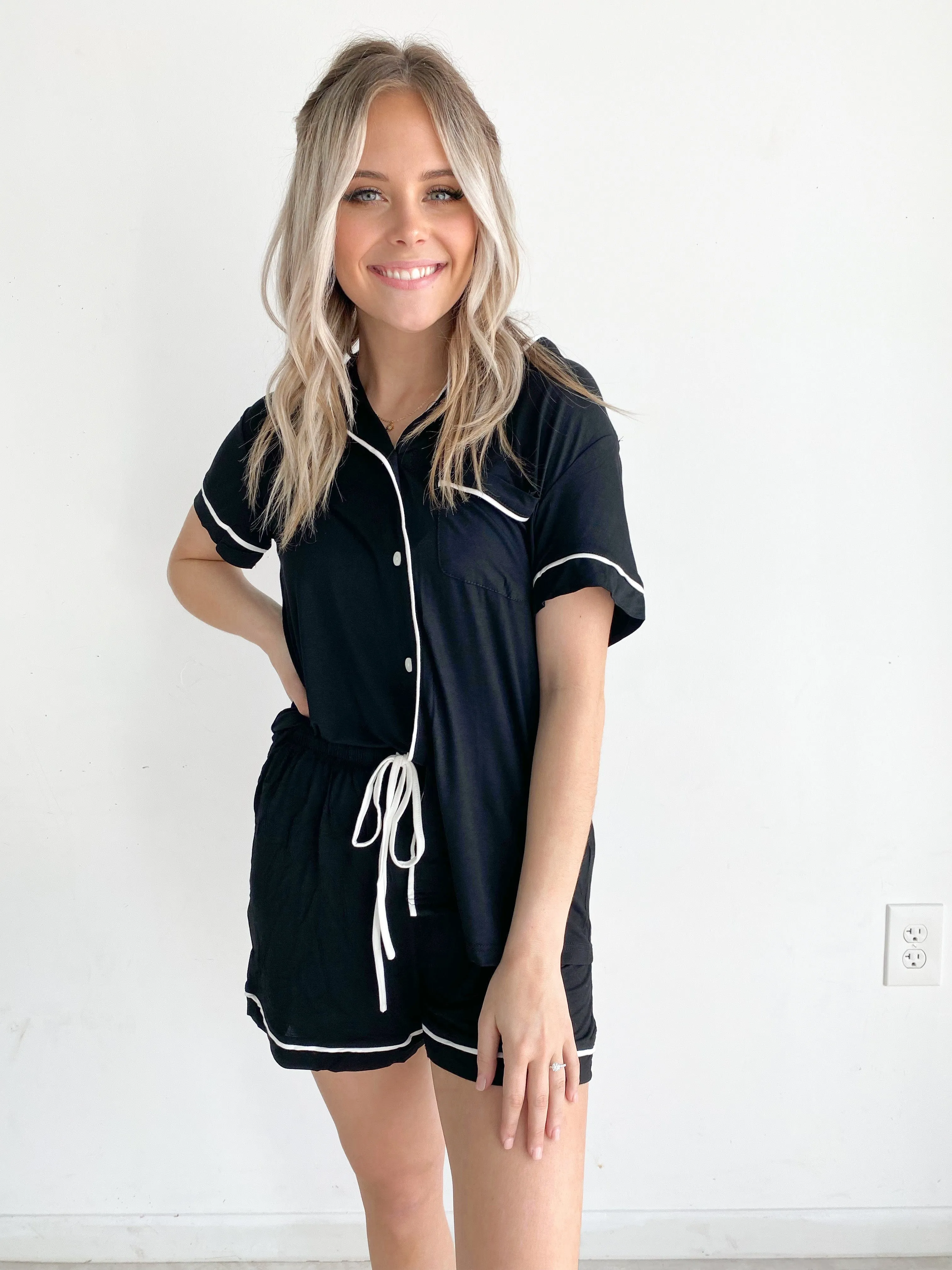 Lila Buttery Soft Black   White Shorts PJ Set | FINAL SALE