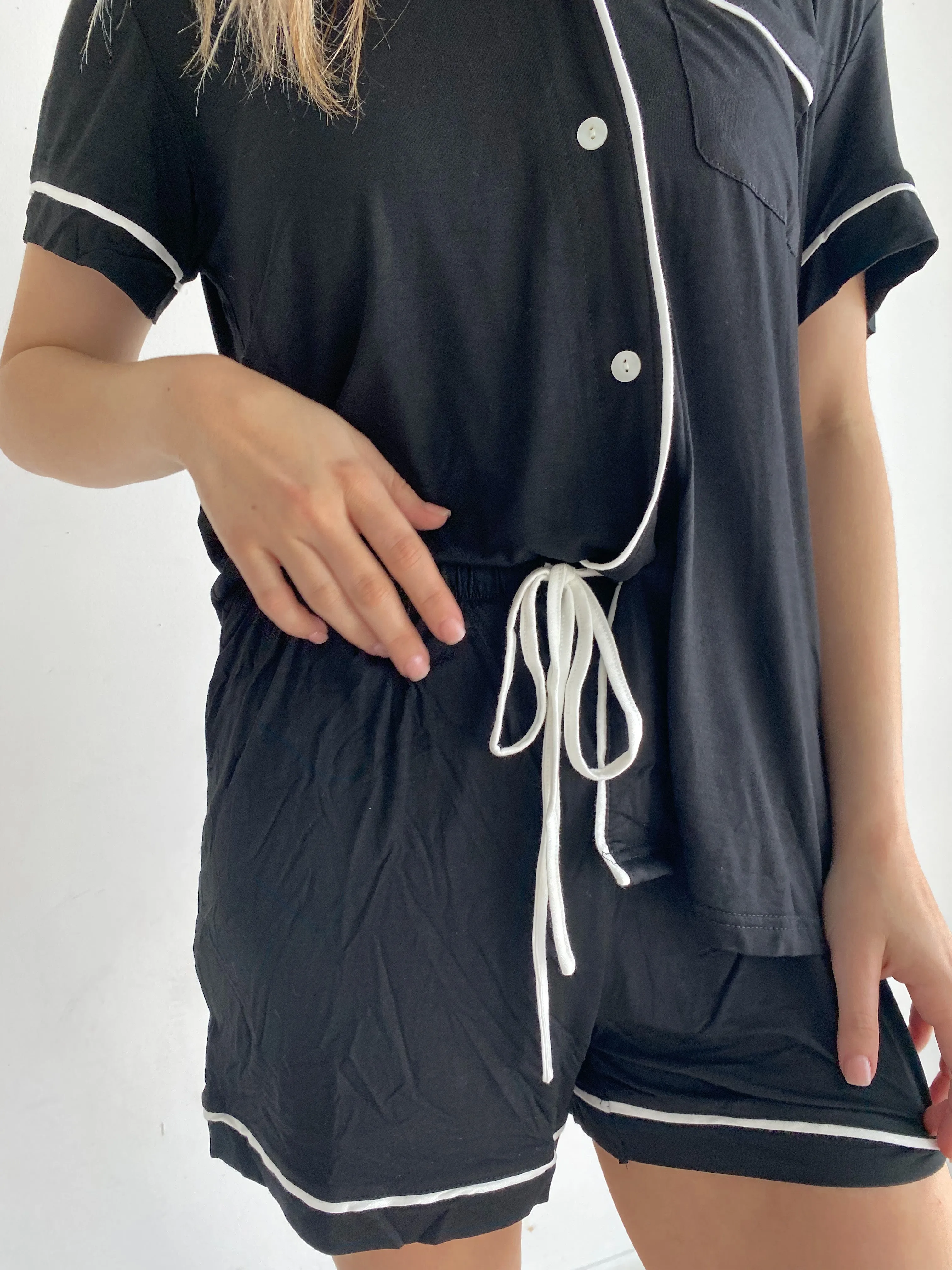 Lila Buttery Soft Black   White Shorts PJ Set | FINAL SALE