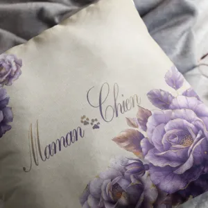 Maman Chien (Dog Mom in French) Lavender Rose Floor Pillow